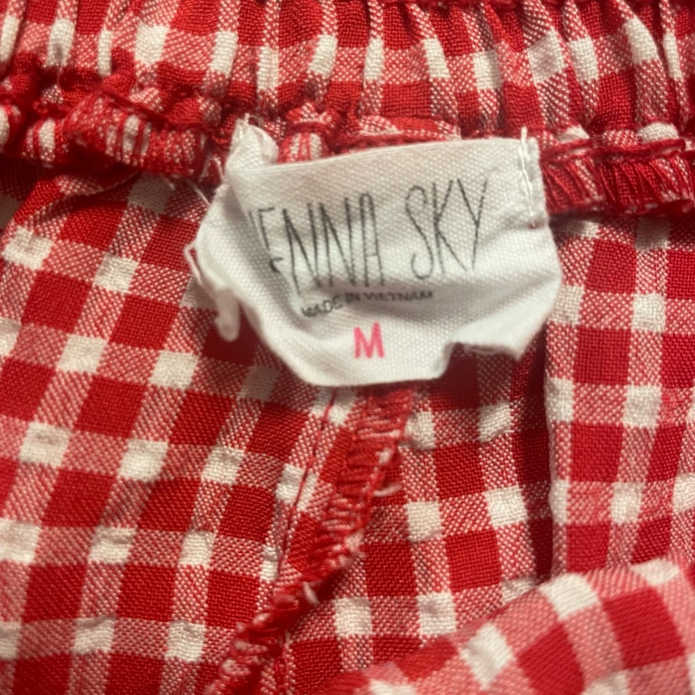 Red Gingham Drawstring Skort with Ruffle Hem - Picture 2 of 3